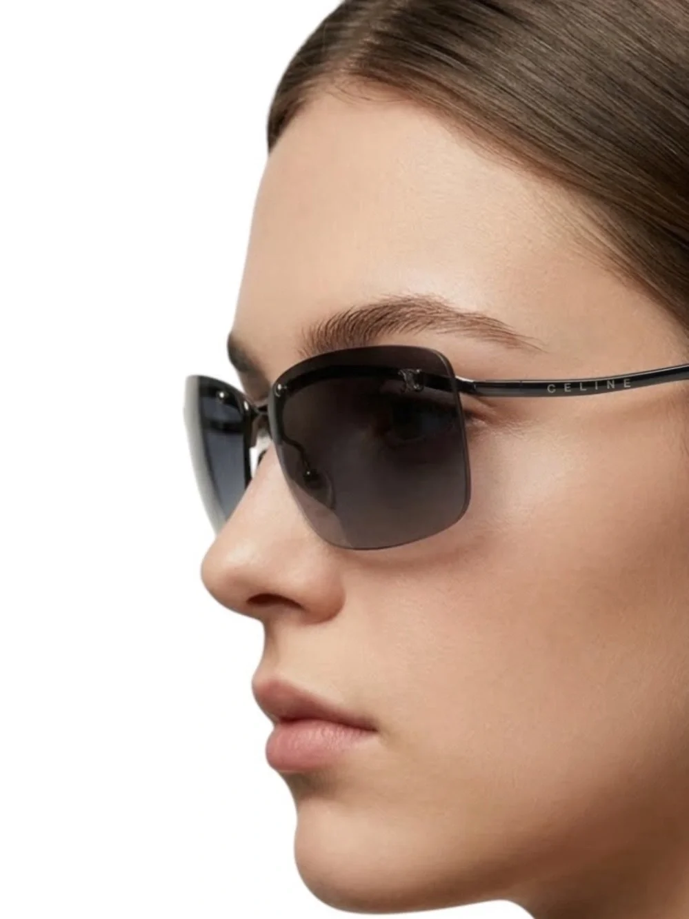 Deadstock Celine Triomphe Rimless Sunglasses SC 1007 568 Full Set Y2K Gunmetal